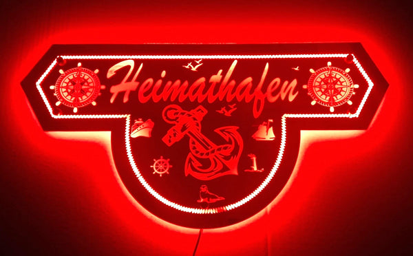 Heimathafen Rückwandschild Beleuchtung für alle , Spiegel, 60 x 30 cm