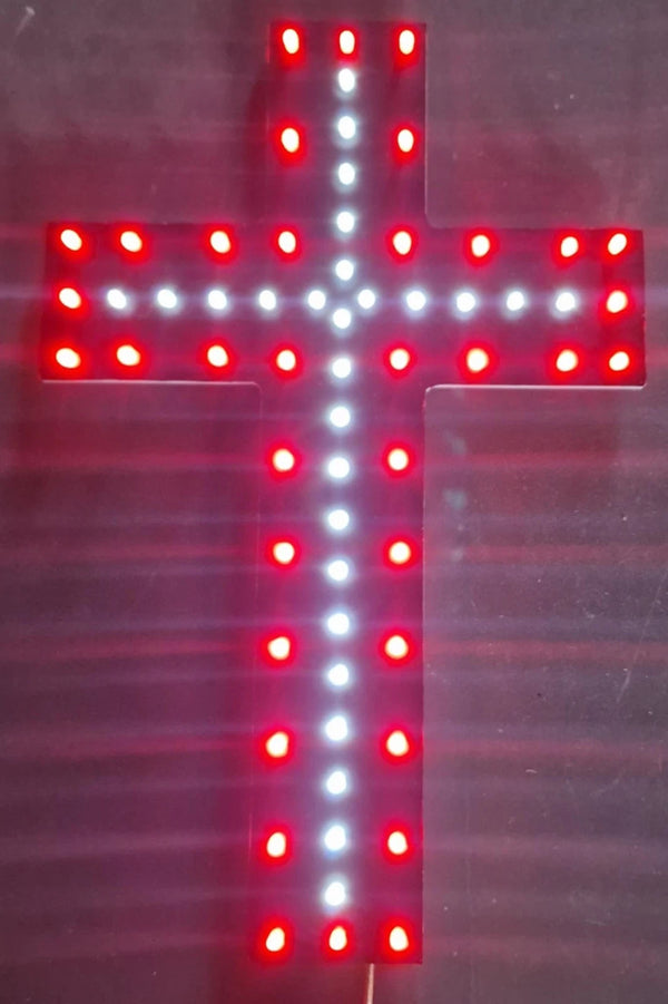 Kreuz Schild für Lkw für Frontscheibe, LED Rot/ Weiß 25 x 16 cm
