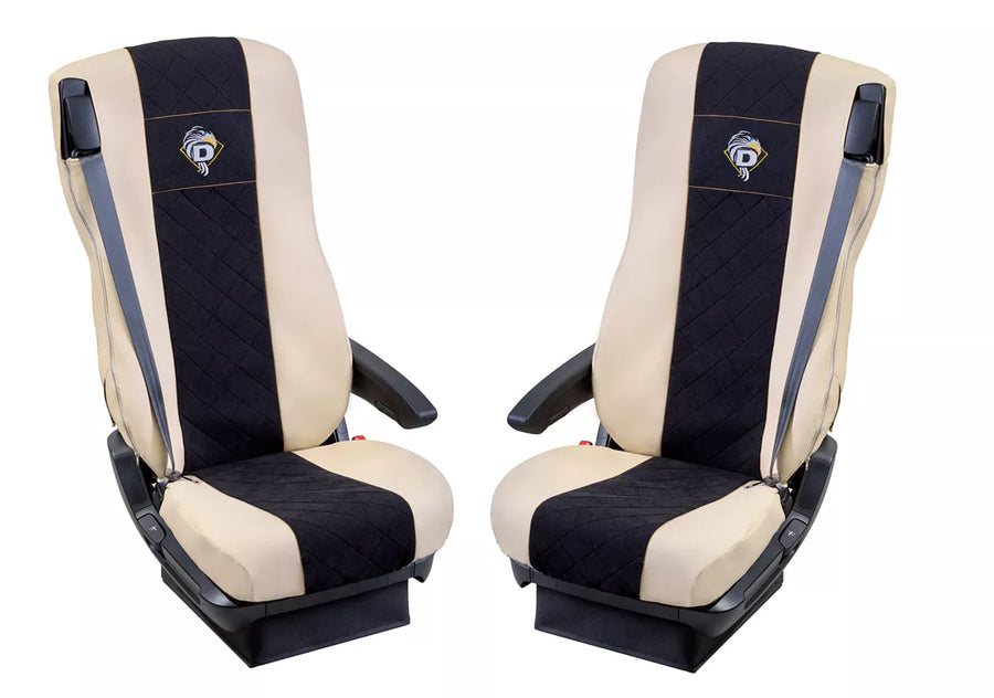 BEZÜGE DAF XF 105/106 2012- (FLUGSITZE) 1+1, BEIGE-KUNSTLEDER/SCHWARZER CORD