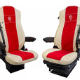 SITZHÜLLEN MB ACTROS 4 1+1,2 GURTE 2011- (BEIFAHRERSITZ N/GEFEDERT) BEIGES KUNSTLEDER/ROT CORD