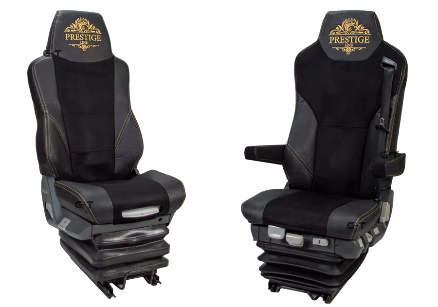 BEZÜGE MAN TGX TGS 2007- PRESTIGE FAHRERSITZ ISRI ARMLEHNEN RÜCKENLEHNE GLEICH (BEIFAHRERSITZ OHNE GURT) SCHWARZ KUNSTLEDER/SCHWARZER VELOUR