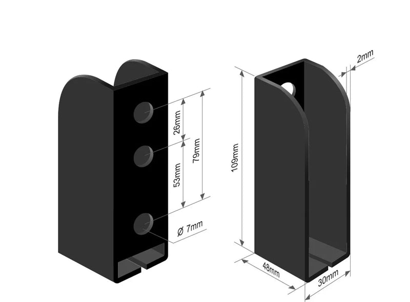 Stahlblechkonsole für Anhängerrahmen mit 3 Bohrungen 30 x 48 x 109 mm